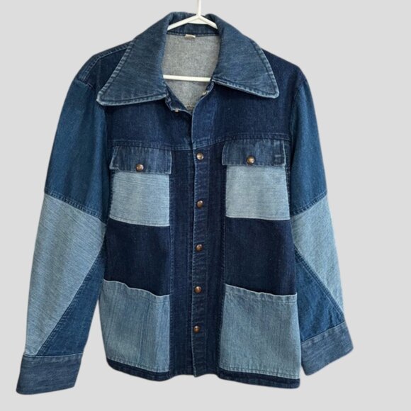 Denim Patchwork Snap Down Jacket Upcycled - Picture 3 of 12